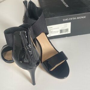 Saks Fifth Avenue Deidra Vintage black patent zipper back heels 8.5M box